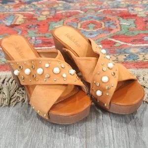 Bella Marie Chunky Heel Jeweled Slides